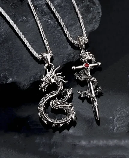 Fashion Jewelry Dragon Sword Pendant Necklace Paved Black Color Jewelry For Men Boy Christmas Gifts